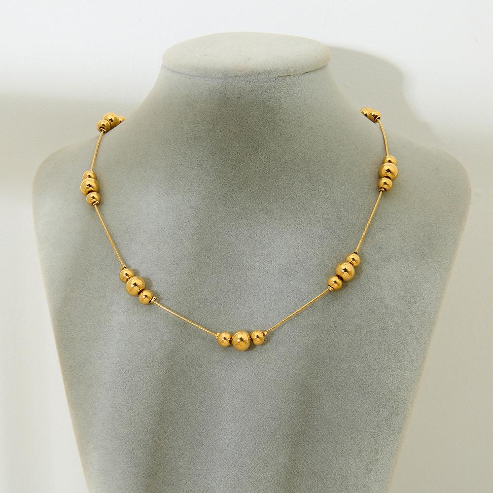 European and American ins minimalist size ball pendant necklace women's light luxury premium feeling plated 18k gold waterproof non-fading collarbone