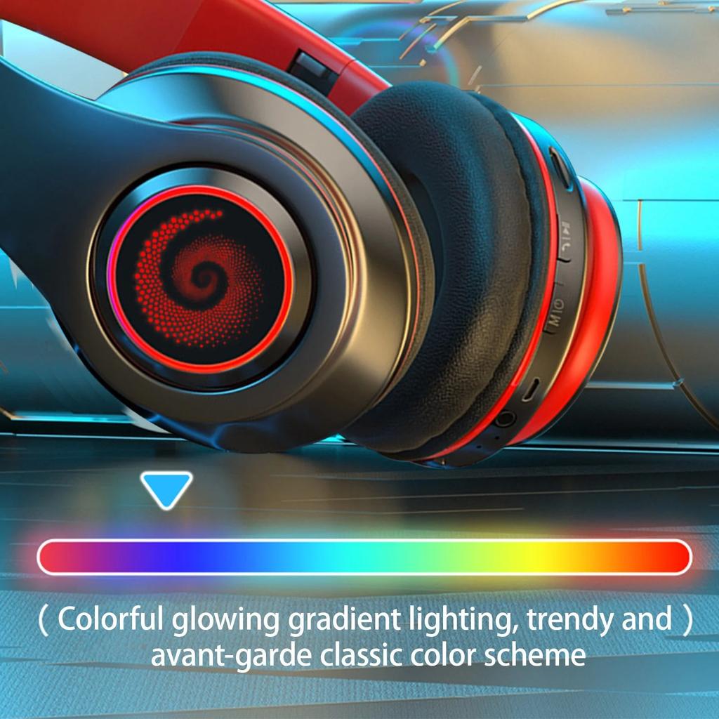 Active Noise Cancelling Wireless Bluetooth Headphone with RGB Light and Mic To Wear Surround Stereo Sound Super Long Battery Life Foldable Lightweight