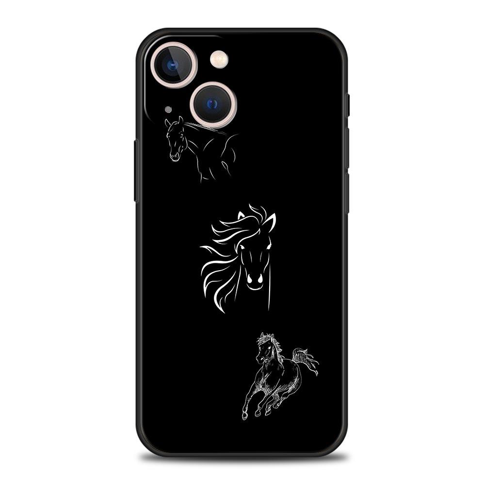 Арт Животные Чехол для телефона с лошадью Для iPhone 17 16 15 Pro Max 11 12 13 14 7 8 Plus SE 2020 X XR XS Чехол Мягкий Черный