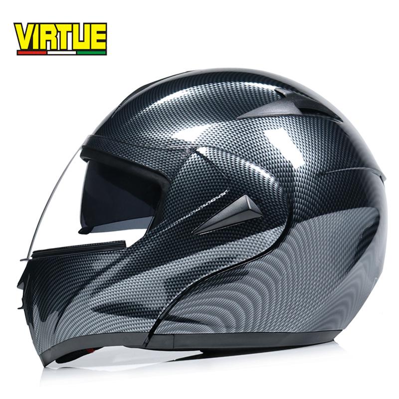 VIRTUE Motorsport Electric Non Motorcycle Helmet Men's Half Helmet Double Lens Full Helmet Running Helmet Carbon Fiber Pattern Road