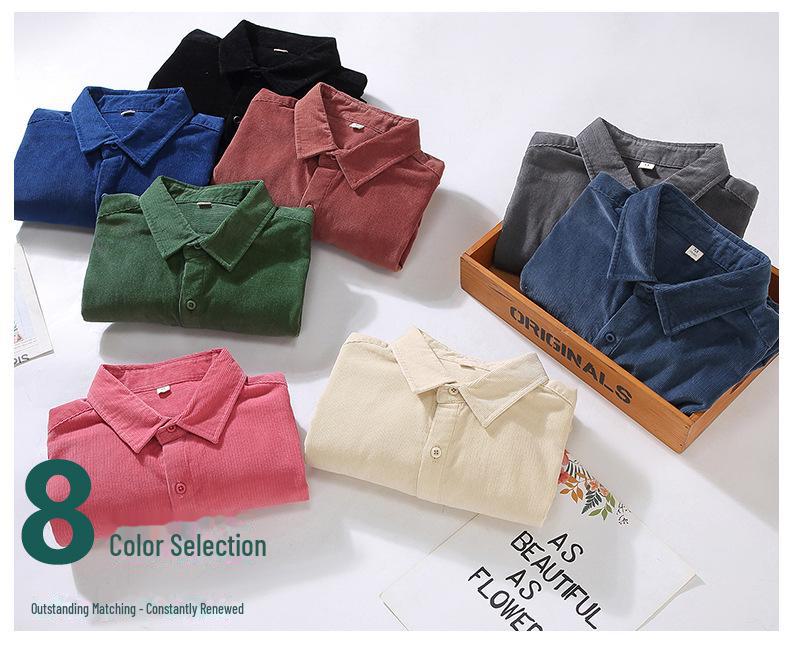 Мужская вельветовая рубашка-куртка с длинным рукавом: Повседневная рабочая одежда, однобортная, многослойная верхняя одежда