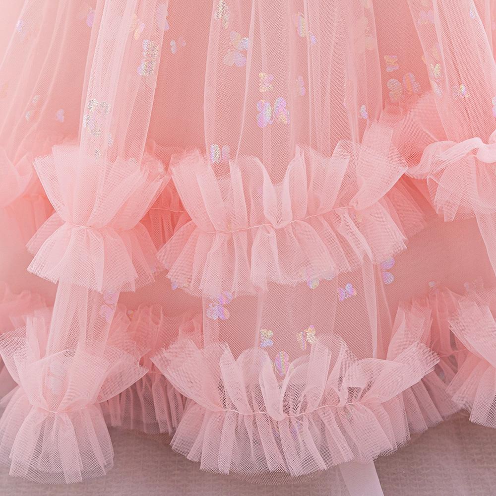 Baby Girl Party Dress Butterfly Sequin Fluffy Mesh Child Kids Clothing Toddler 1st Birthday Baptism Gown Flower Bridesmaid Dress