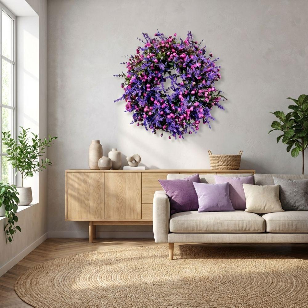Lifelike Artificial Lavender Wreath Plastic Door Hanging Wreath Front Gate Wreath Office Decor