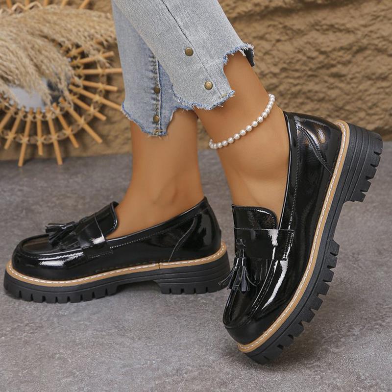 Fashion Women Shoes Casual Tassel Solid Loafers Shoes for Women Spring Autumn 2025 Round Toe Sneakers Women's Loafers Square Heel Shoes