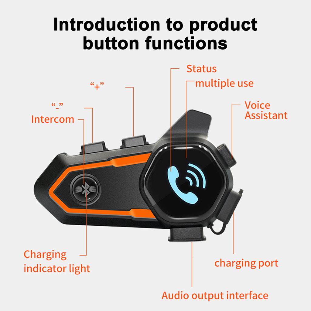 Motorcycle Helmet Intercom BT5.0 Hands-free Interphone for Motorcycle Riders 300M Range IP67