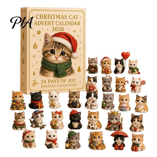 Christmas Advent Calendar Cat Calendar, 24 Day Countdown with Cute Ornaments, Kids Holiday Fun 2D Acrylic Kitty Decorations, Gift for
