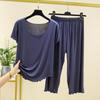 Женский модальный пижамный комплект: Летний топ с коротким рукавом и укороченные брюки, свободный крой, большие размеры, подходит для ношения на открытом воздухе