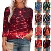 Женская модная футболка с круглым вырезом и рукавом 3/4 с рождественскими принтами, повседневная базовая плиссированная футболка-пуловер