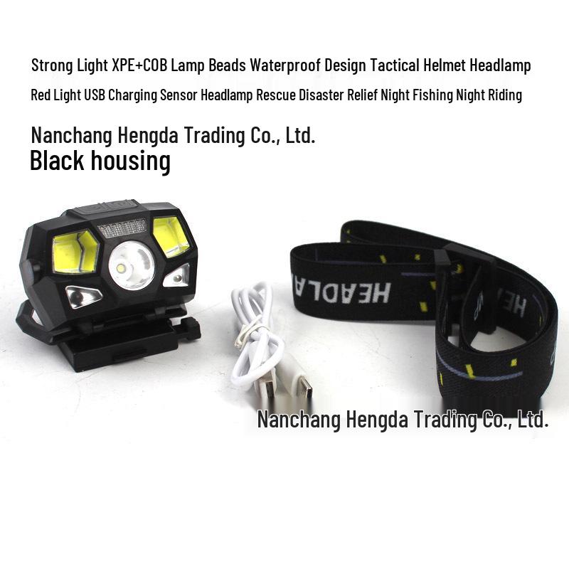 Водонепроницаемый налобный фонарь для шлема с несколькими режимами, светодиодами XPE+COB, датчиком движения по взмаху руки и USB-зарядкой.