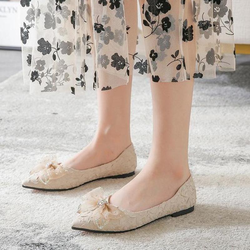 Модные туфли-лодочки со стразами и бантом для женщин, весна и осень, слипоны, женские балетки, дешевая акция, тренд, элегантные туфли для платья