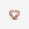 925 Sterling Silver Rose Gold Charms Open Heart Sparkling Polish Charm Pendant Clip Stopper Charms Fit Original Fashion Bracelet