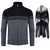 Men's Color Block Stand Collar Knitted Cardigan - Autumn/Winter Plus Velvet Long-Sleeve Sweater