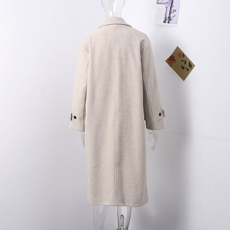 Женская мода шерстяная смесь теплое длинное пальто осень-зима свободный карман двубортный пиджак элегантное пальто с лацканами