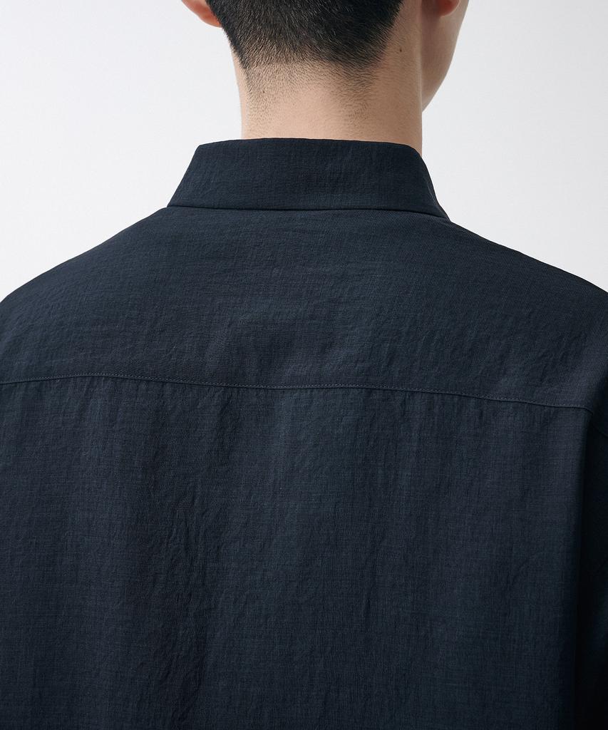 MUSINSA STANDARD Relaxed Linen-Like Short Sleeve Shirt [Navy]