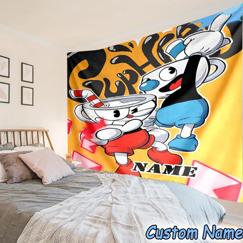 Custom Name Tapestry Cup-head Tapestry, Unique Design Tapestry, Suitable for Bedroom,Livingroom, Playroom,Heartwarming Fan Holiday Gifts