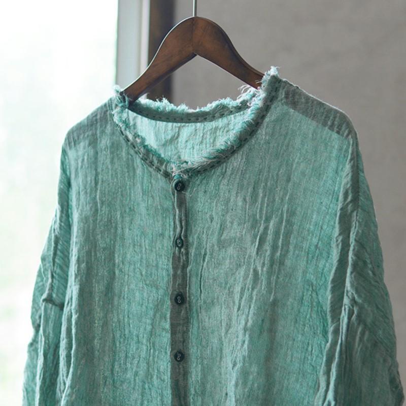 Johnature Винтажные женские рубашки с круглым вырезом и длинным рукавом на пуговицах, осенние свободные однотонные повседневные женские рубашки