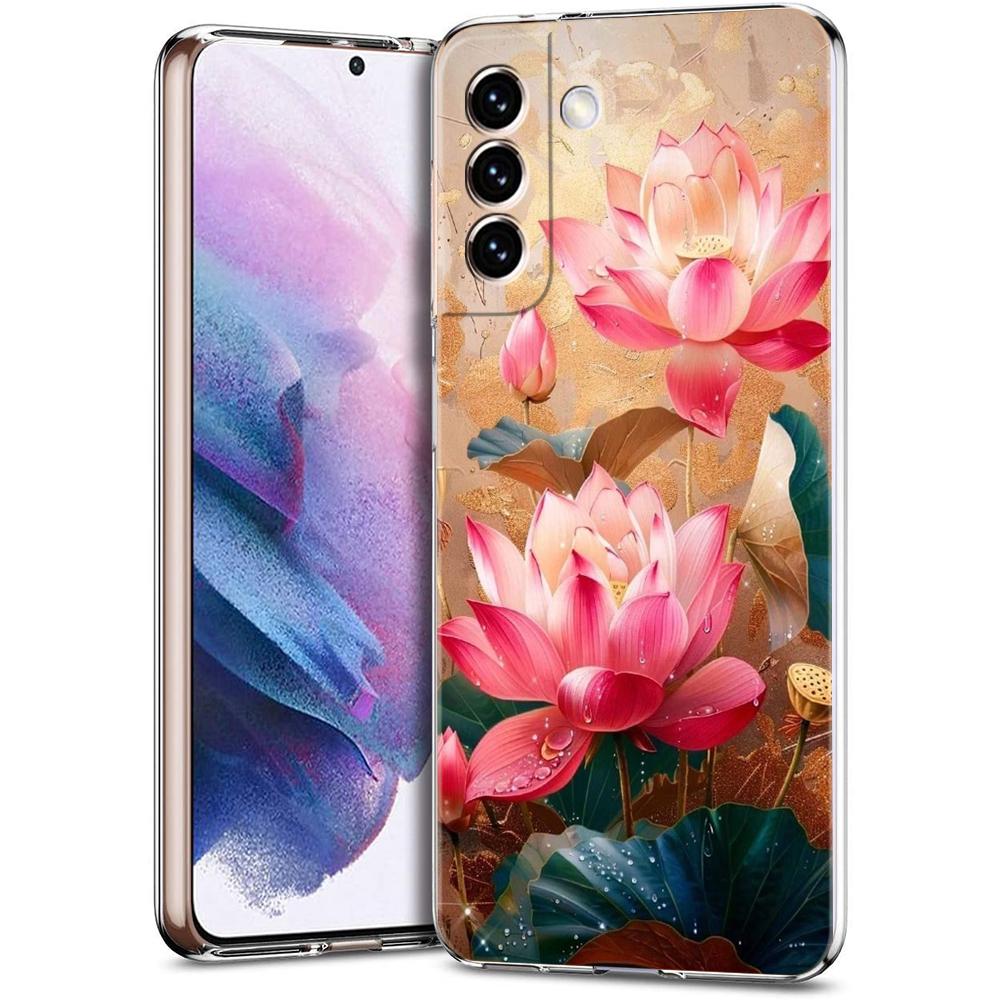 Прозрачный чехол-бампер для Samsung Galaxy S25 S24 S23 S22 S20 S21 FE Ultra S10 S10E Plus 5G с узором Белый Лотос