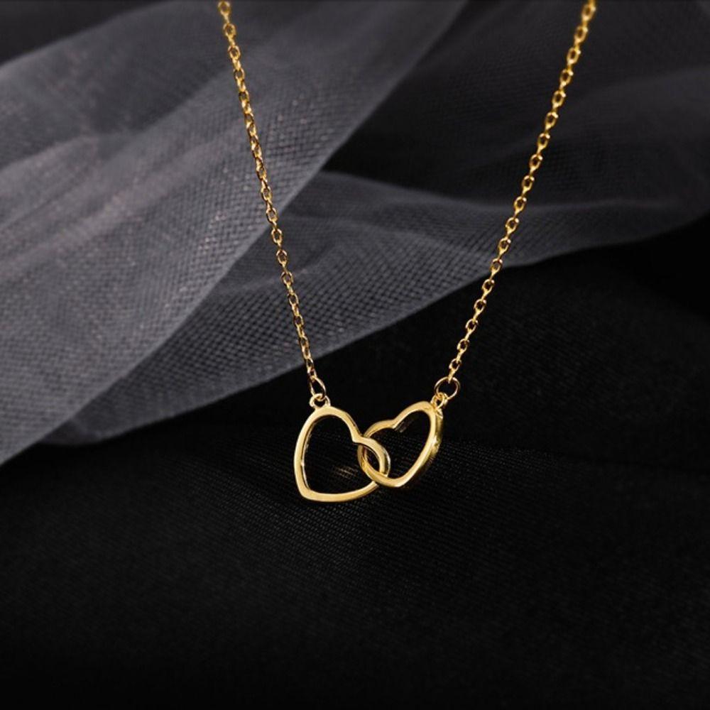 Double Heart Clavicle Choker Alloy Pendant Necklace Fashion Love Drop Necklace