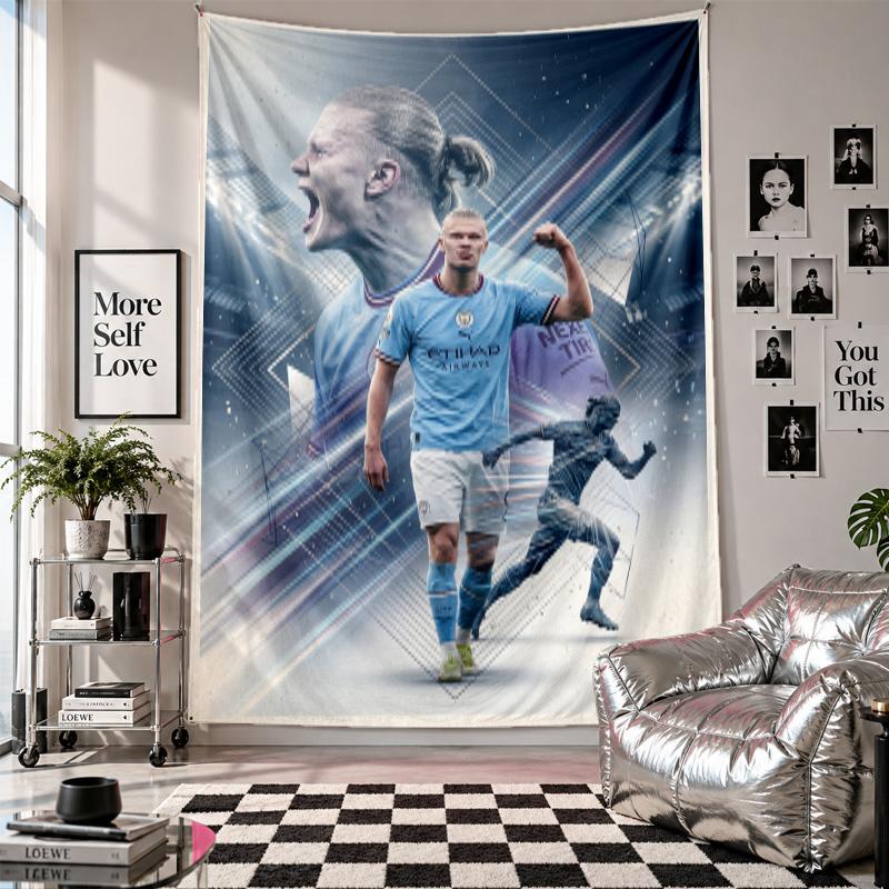 Erling Haaland Wall Tapestry Home Decor Wall Hanging Cloth for Bedroom Living Room Background
