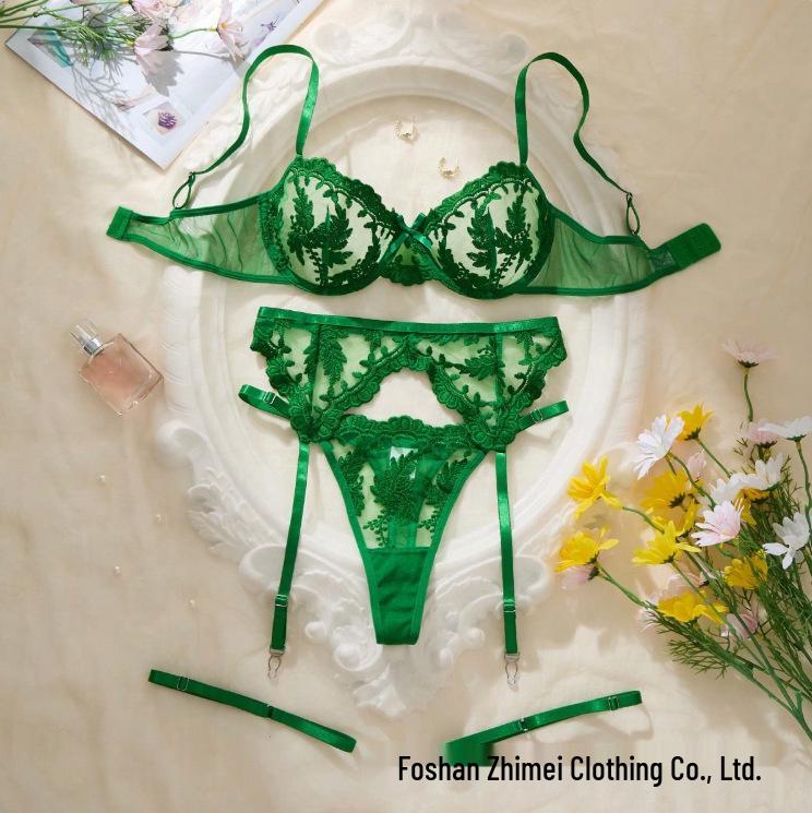 Y Прозрачный сетчатый комплект нижнего белья для трансграничной торговли: Сексуальный женский прозрачный бюстгальтер из трех частей