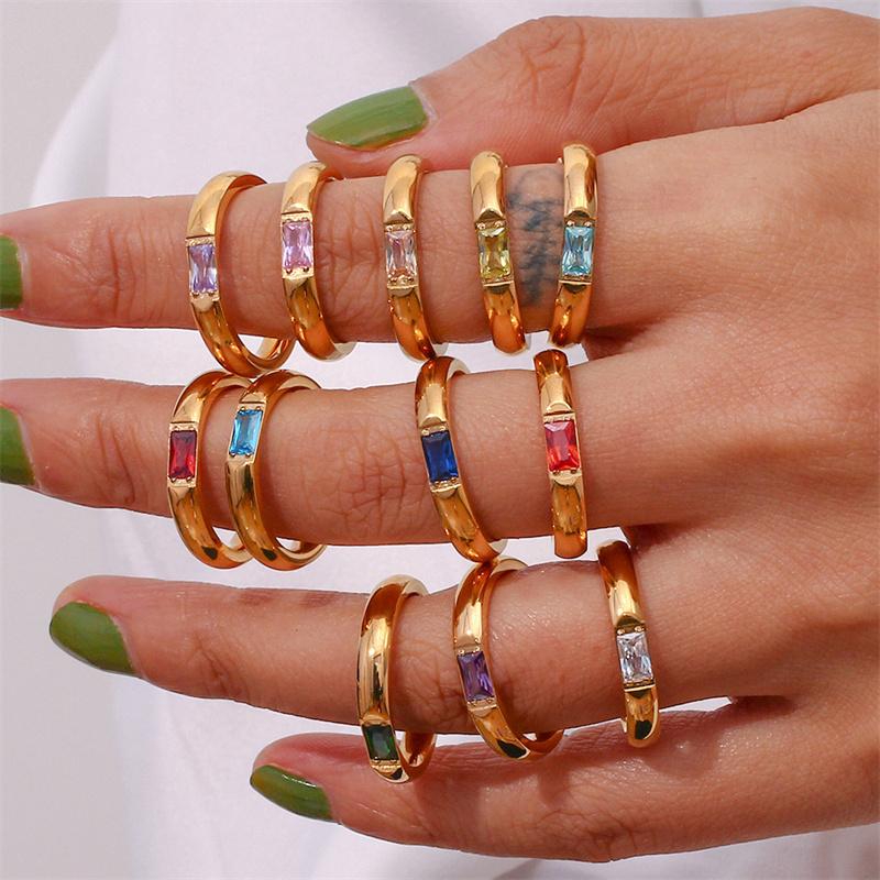 Золотое прямоугольное кольцо из нержавеющей стали с цирконом, ювелирное геометрическое кольцо