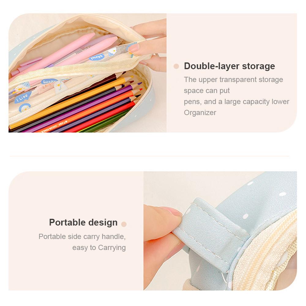 Двухслойный большой пенал для девочек и мальчиков, милый прозрачный пенал на молнии, эстетический пенал