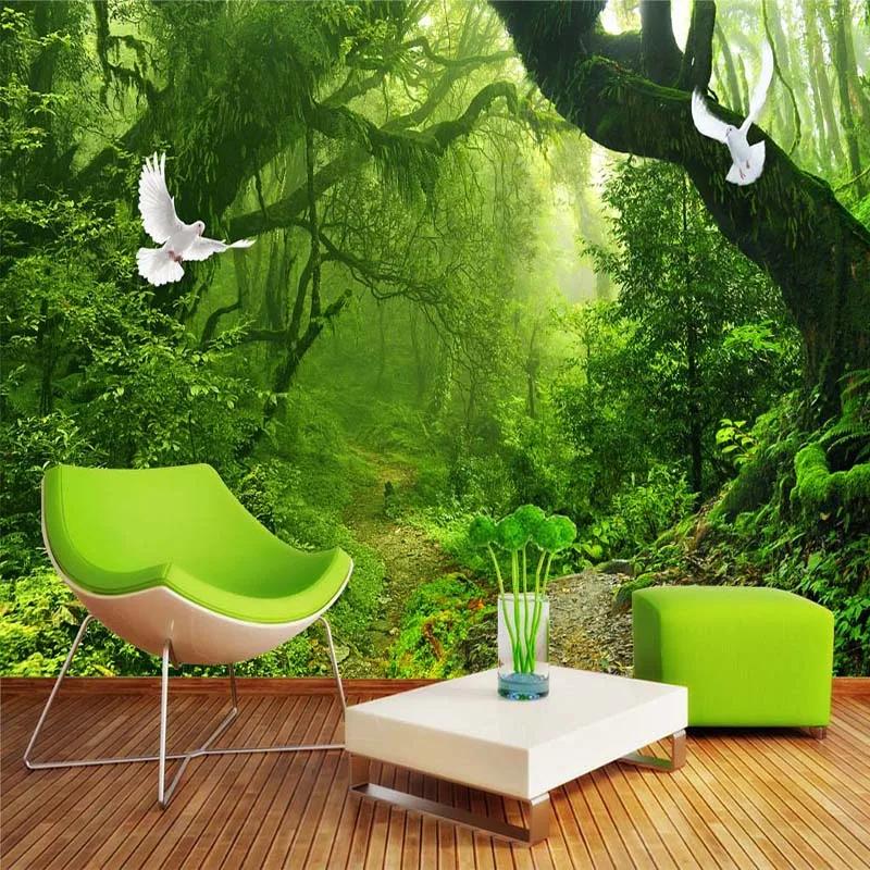 3d Wallpaper Green Forest Mural Big Tree Wall Painting Living Room Bedroom Modern Wall Murals