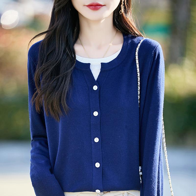 Women's Lightweight 50% Wool 50% Mulberry Silk Cardigan - 4-Season Versatile Knitwear for All-Year Comfort & Style