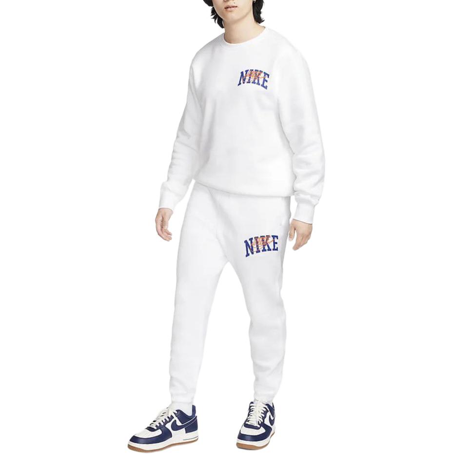 Nike Спортивные штаны из флиса с принтом букв, на шнуровке, повседневные, с эластичными манжетами, с флисовой подкладкой, вязаные, мужские, белые FV4454-100