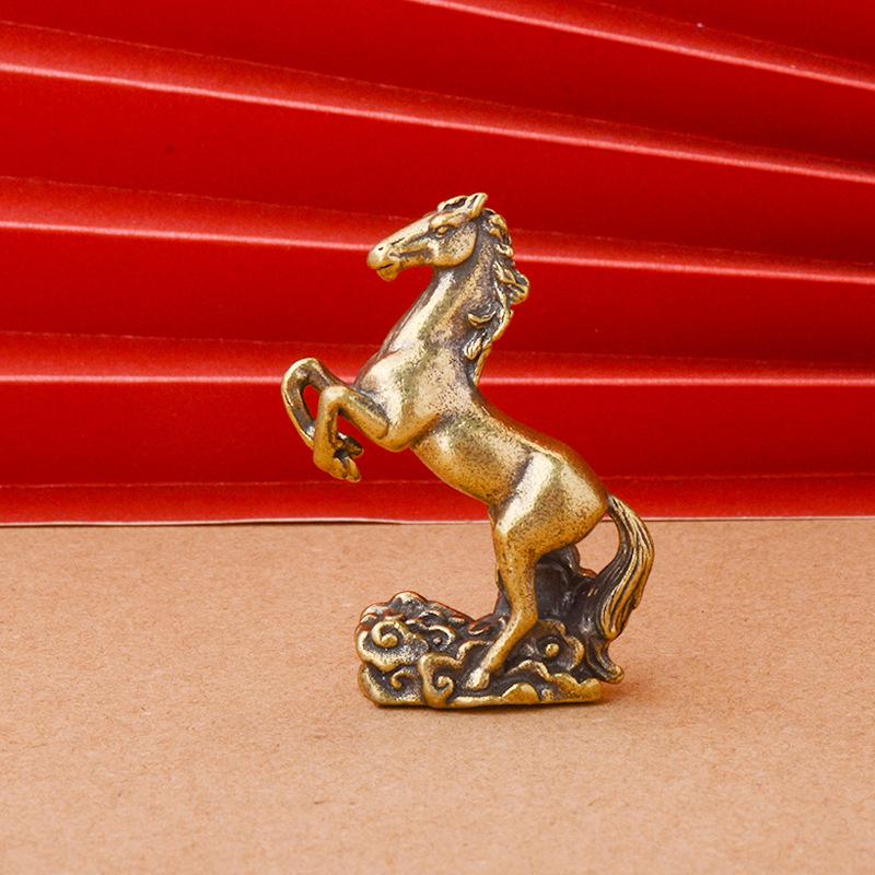 Vintage Copper Zodiac Horse Small Statue Feng Shui Ornaments Brass Lucky Animal Miniatures Figurines Desktop Decorations Crafts