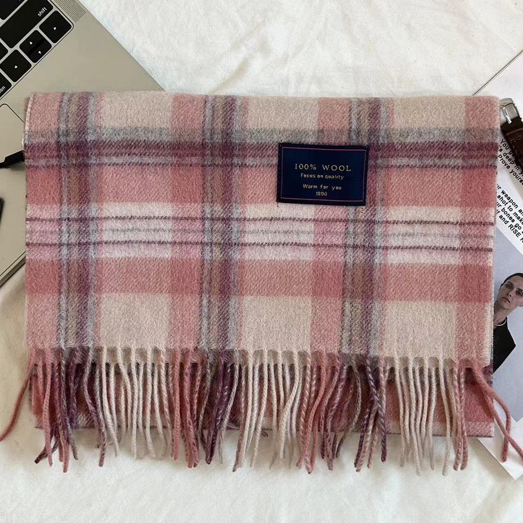 Men Scarf 100% Wool Plaid Warm Soft Muffler Female Winter Autumn Couple Cashmere Windproof Stripe Tassel Shawl Male Thick Scarf
