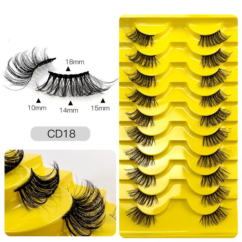 Новое химическое волокно, накладные ресницы на половину глаза, 10 пар толстых вьющихся, имитация привитых ресниц