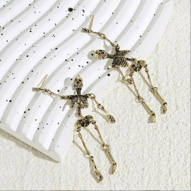 1 пара винтажных висячих сережек в виде черепа и скелета, преувеличенные ужасные готические панк-длинные женские серьги, аксессуары для вечеринок ZPG