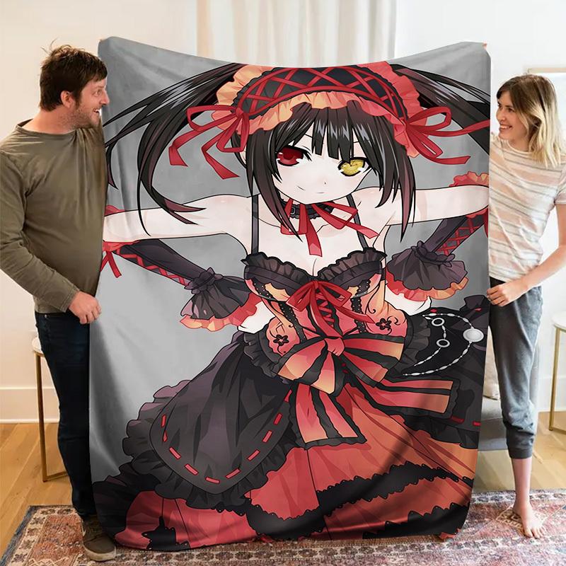Anime Gothic Red Dress Pattern Flannel printed blanket suitable for all seasons suitable for living room office sofa and travel