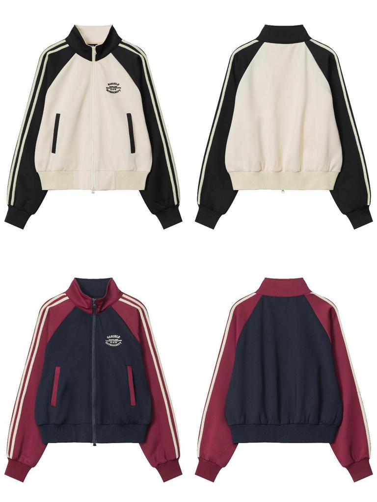 Американский Ретро Преппи Полосатый Кардиган Колорблок - Женская Короткая Куртка на Молнии со Стойкой