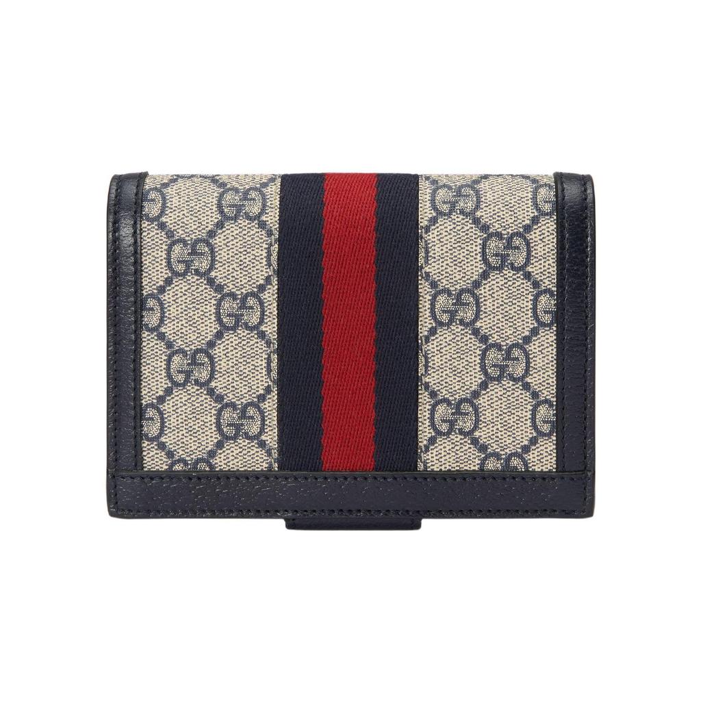 Gucci Ophidia Double G Logo Snap Closure Canvas And Leather Trim Passport Holder Men Accessories Beige Blue 732755-96IWN-4076