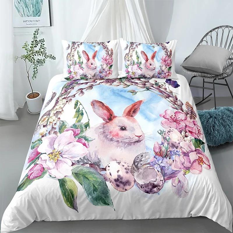 Cartoon Cute Dog/Rabbit Bedding Set Nordic King Single Twin 90/135/150 Bed Cover 240×220 Duvet Cover For Girl Boy Kid Teens Gift