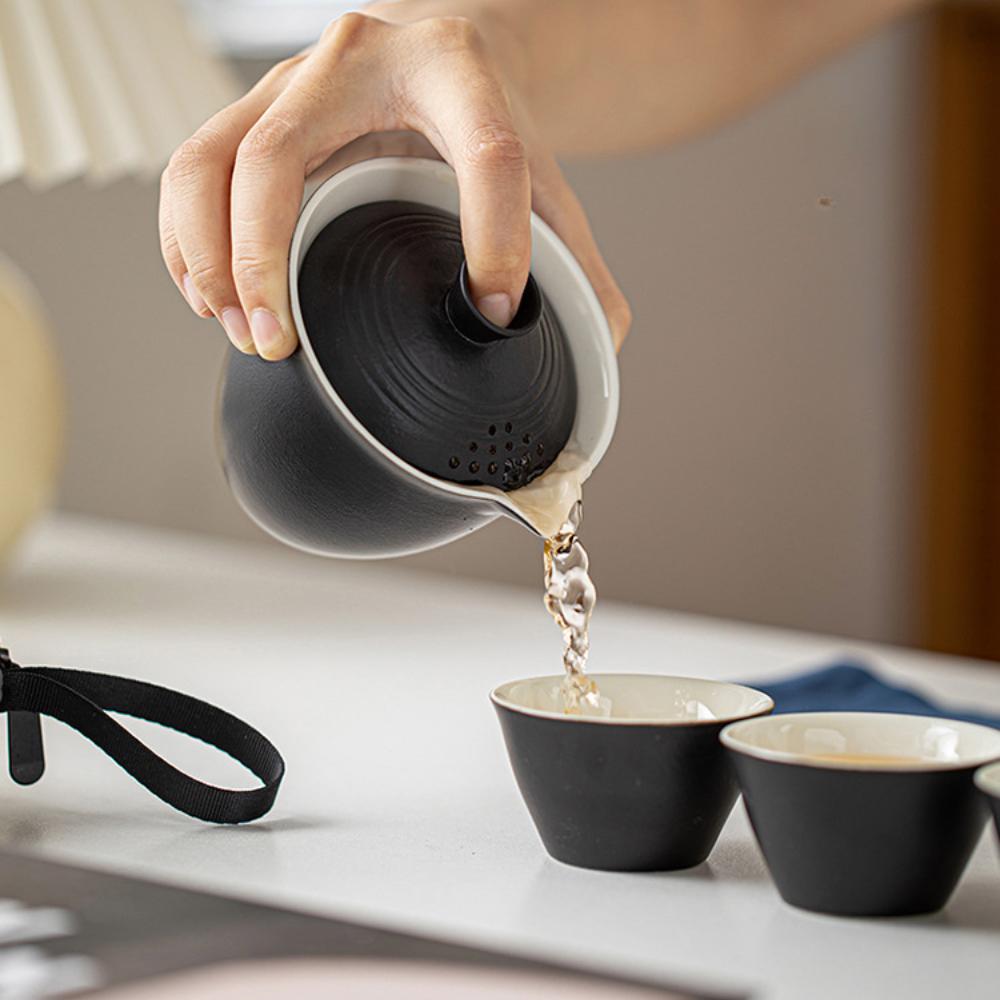 1 набор переносных чашек, дорожный набор, керамическая посуда для кунг-фу, керамическая посуда для кемпинга на открытом воздухе, для взрослых, один китайский чайник, три чашки, подарок