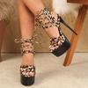 Eilyken Летний дизайн Леопардовый принт Пикантный носок Узкий ремешок На шнуровке на щиколотке Женские туфли на платформе и шпильке