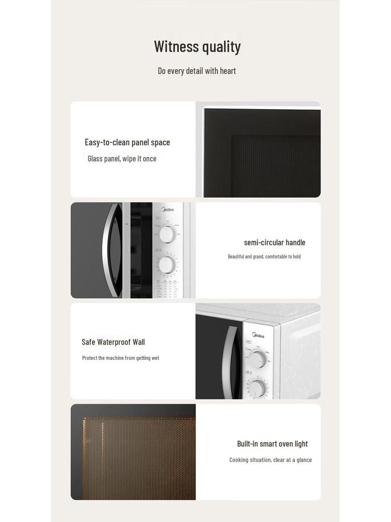 Midea 23L Dual-Use Microwave Oven, 800W, Mechanical Control with Turntable and Knob.