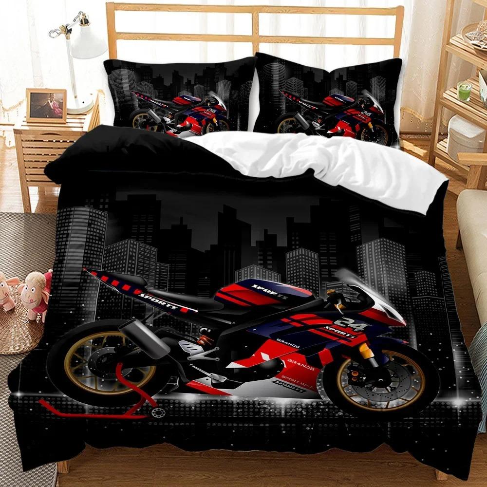 Motorbike Duvet Cover Set Motocross Rider Racing Motorcycle Dirt Bike Bedding Set Vehicles Extreme Sports Polyester Quilt Cover
