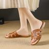 Hollow and Breathable Flat Bottom Square Head Versatile One-word Drag Girl New Summer Fairy Cool Slippers