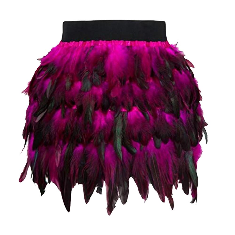(SU)Women Christmas Santa Halloween Faux Fur Feather A Line Cosplay Mini Skirt