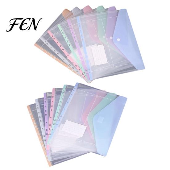Light Purple File Bag 11 Hole Expandable Binder Folders for 2/3/4 Ring Document Pouch, Plastic Envelopes Pink Folder Pocket with Snap Button & Label,