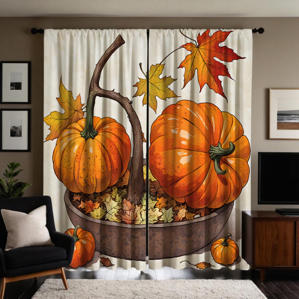 2 шт. HD Harvest Festival тыква лоза кленовый лист декоративная занавеска Желтая завязка цифровая печать занавеска украшение дома стиль