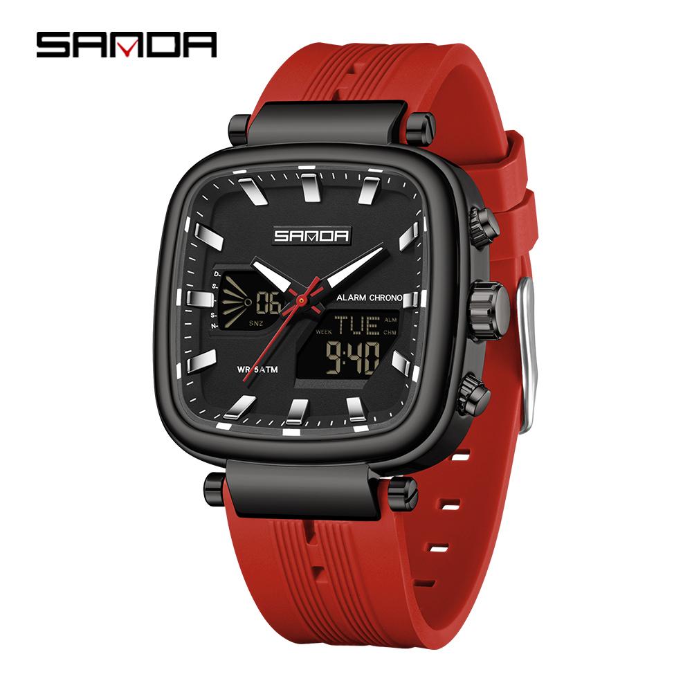 SANDA 6282 Модные Роскошные Мужские Электронные Часы Двойной Дисплей Спортивные Водонепроницаемые Ночная Подсветка Мужские Электронные Часы