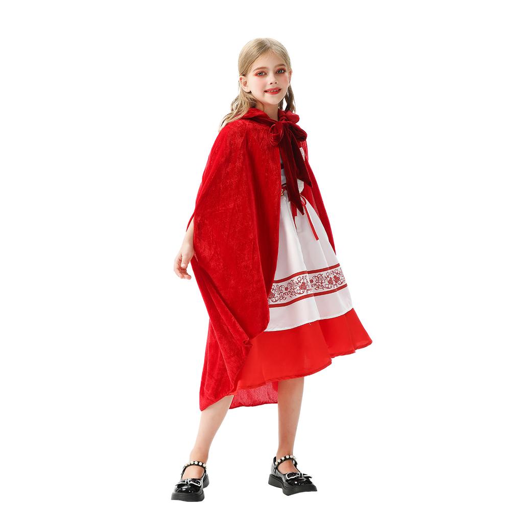 Halloween Children's Costume Little Red Riding Hood Cloak Cloak Christmas Show Children's Clothing Pastoral Santa Dress