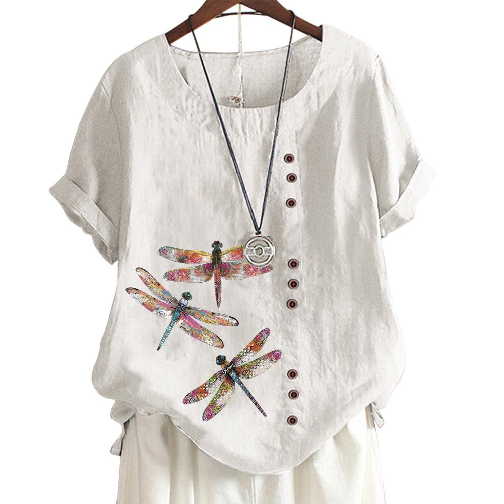 Женский повседневный хлопковый топ с 6 рисунками фламинго, круглым вырезом, короткими рукавами