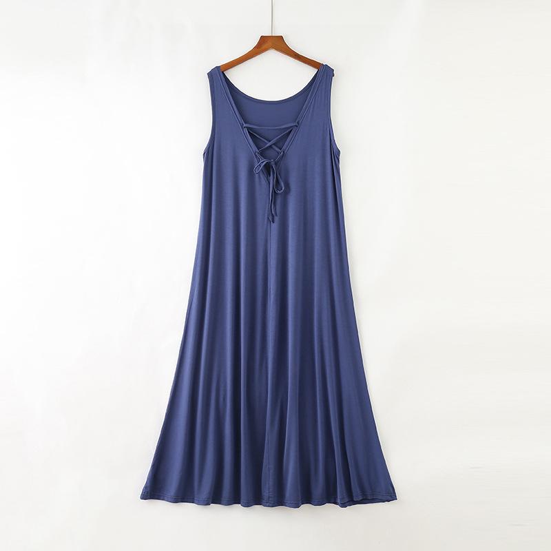 Летняя женская ночная рубашка с круглым вырезом, сексуальная, с завязками, длинное, свободное, большого размера, платье из модала