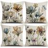 Flower Pillowcase Chinese Style Watercolor Printed Linen Pillow Home Decoration Sofa Pillowcase